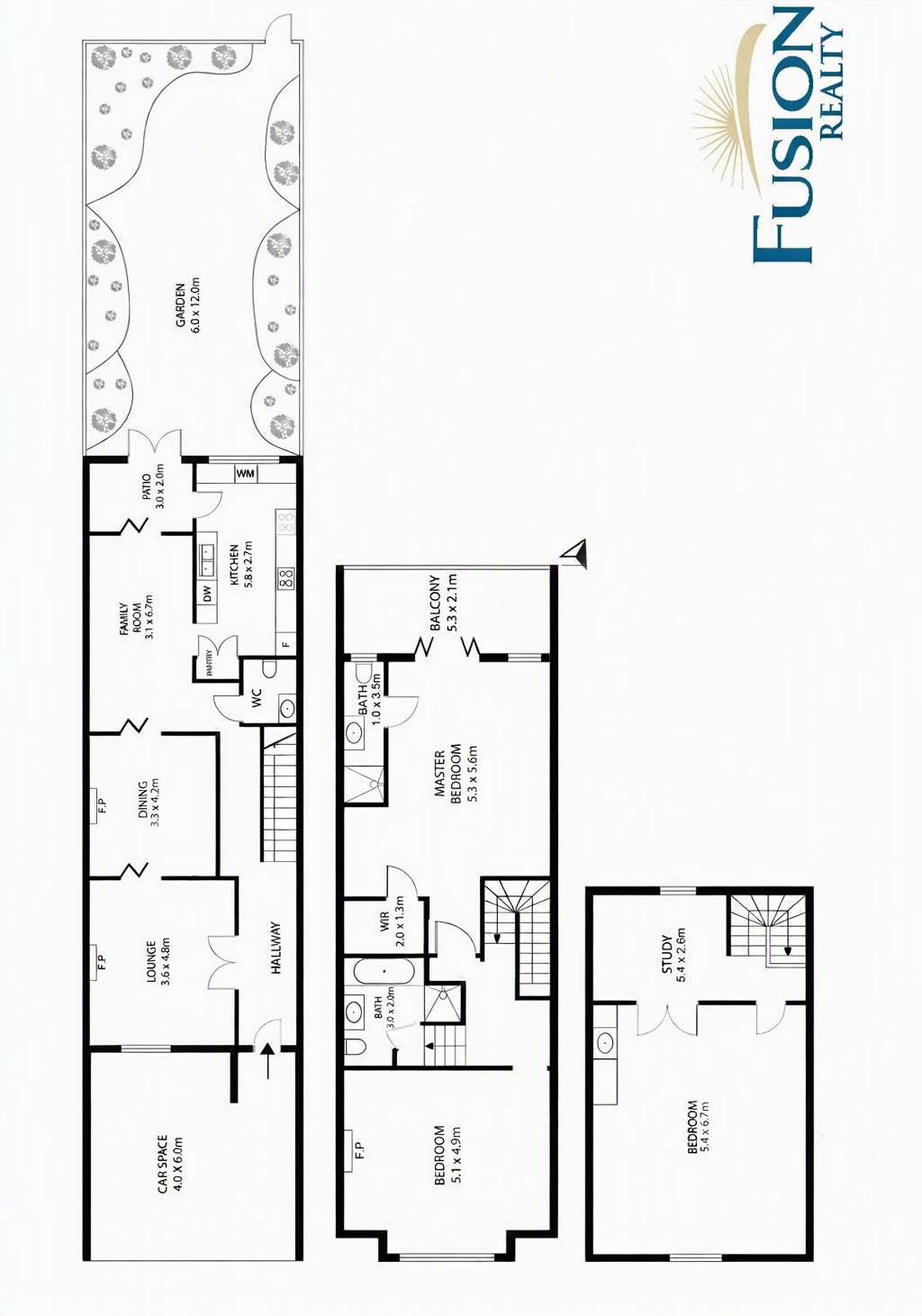 Floor plan for Victorian Terrace with parking