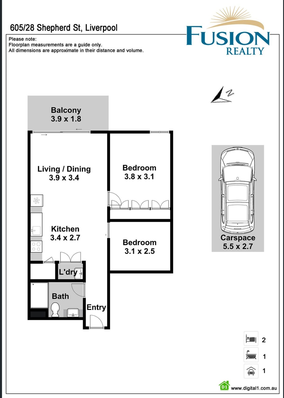 Floor plan for Modern Spacious One bedroom unit with views!